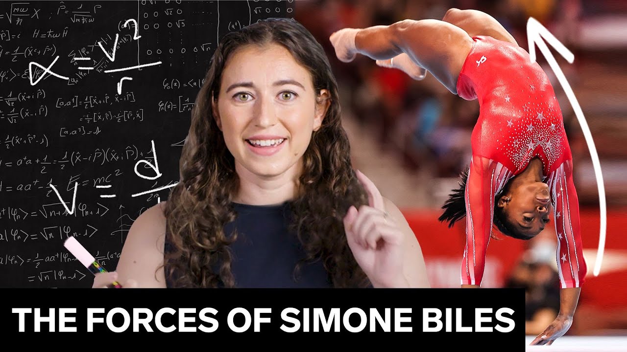 scientist in front of blackboard and gymnast doing flip